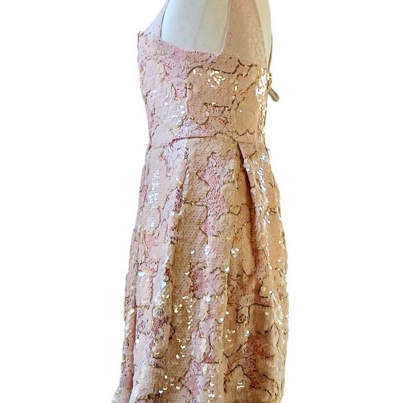 ANTHROPOLOGY Eva Franco Short Prom Dress Sequins A-Line Formal Peach Pink Size 4 - Picture 4 of 15